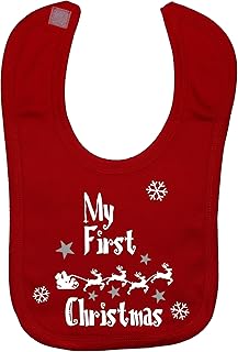 Acce Products My First Christmas With Sleigh Baby Nursery Feeding Bib Touch Attach - Red