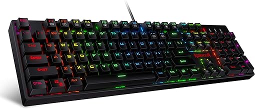 Redragon K582 SURARA Mechanical Gaming Keyboard with 104 Keys Anti-Ghosting, Programmable Wired Keyboard, Multicolour RGB Backlighting, Linear and Quiet Red Switch, Plug & Play, US Layout