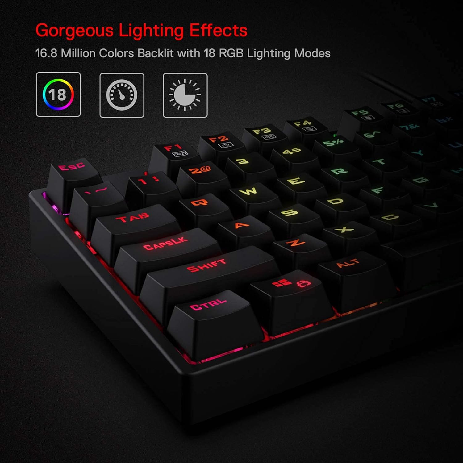 Redragon K582 SURARA Mechanical Gaming Keyboard with 104 Keys Anti-Ghosting, Programmable Wired Keyboard, Multicolour RGB Backlighting, Linear and Quiet Red Switch, Plug & Play, US Layout-1