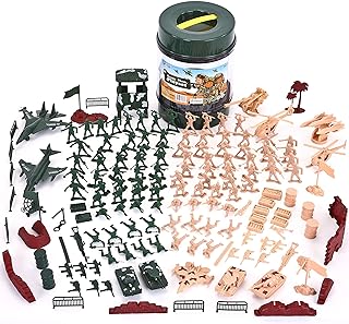 JOYIN 164 Pcs Military Soldier Playset Army Men Action Figures Battle Group, Deluxe Plastic Military Playset Soldiers Bucket With Aircrafts, Helicopters, Tanks and Other Accessories