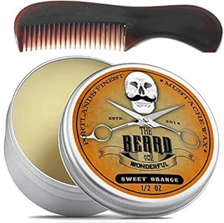 Moustache and Beard Wax 15ml - Pocket Sized Comb - Promotes Facial Hair Growth – Ideal Beard Styling for Men with Natural Ingredients, Strong Hold, & Sweet Orange Scent Wax