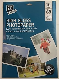 Bright White A4 High Gloss Photo Paper (29.7 x 21 cm) 10 Pack - 92+ Brightness Level, Compatible with Inkjet Printers