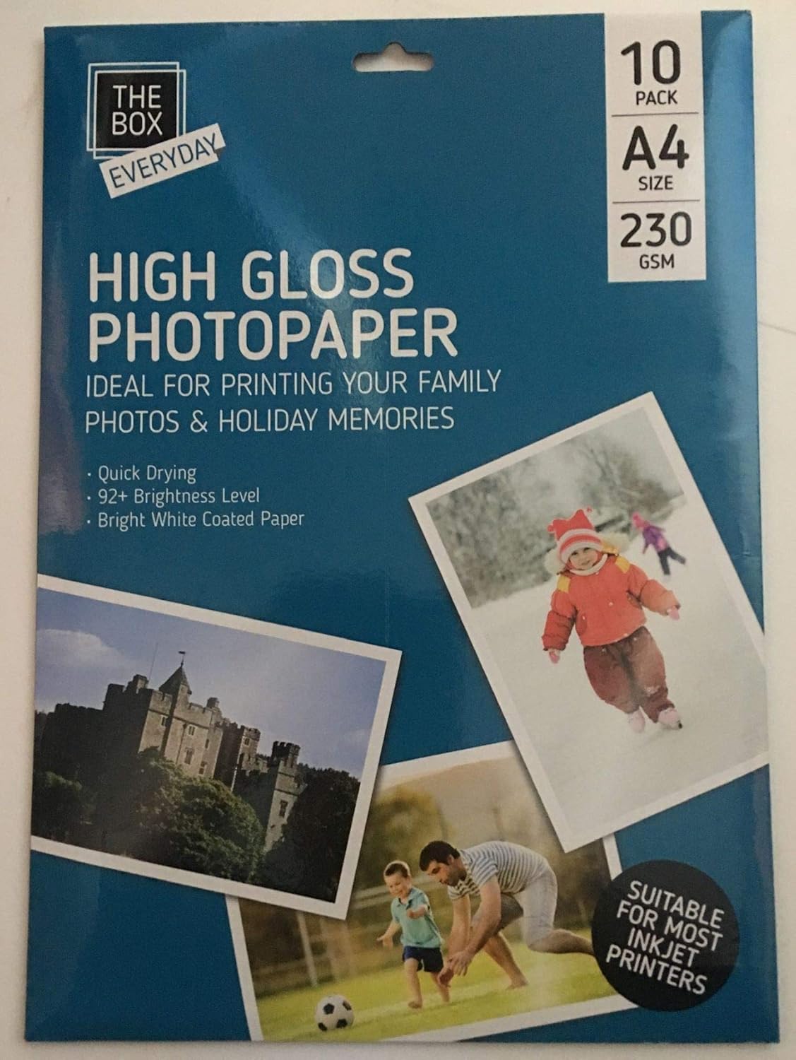 Bright White A4 High Gloss Photo Paper (29.7 x 21 cm) 10 Pack - 92+ Brightness Level, Compatible with Inkjet Printers-0