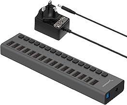 SABRENT Powered USB Hub, 16 Port 90W USB 3.2x1 Docking Station, Multi Device Powered Fast Data Hub, LEDs On/Off Switch, Mount Bracket Included (HB-PU16)