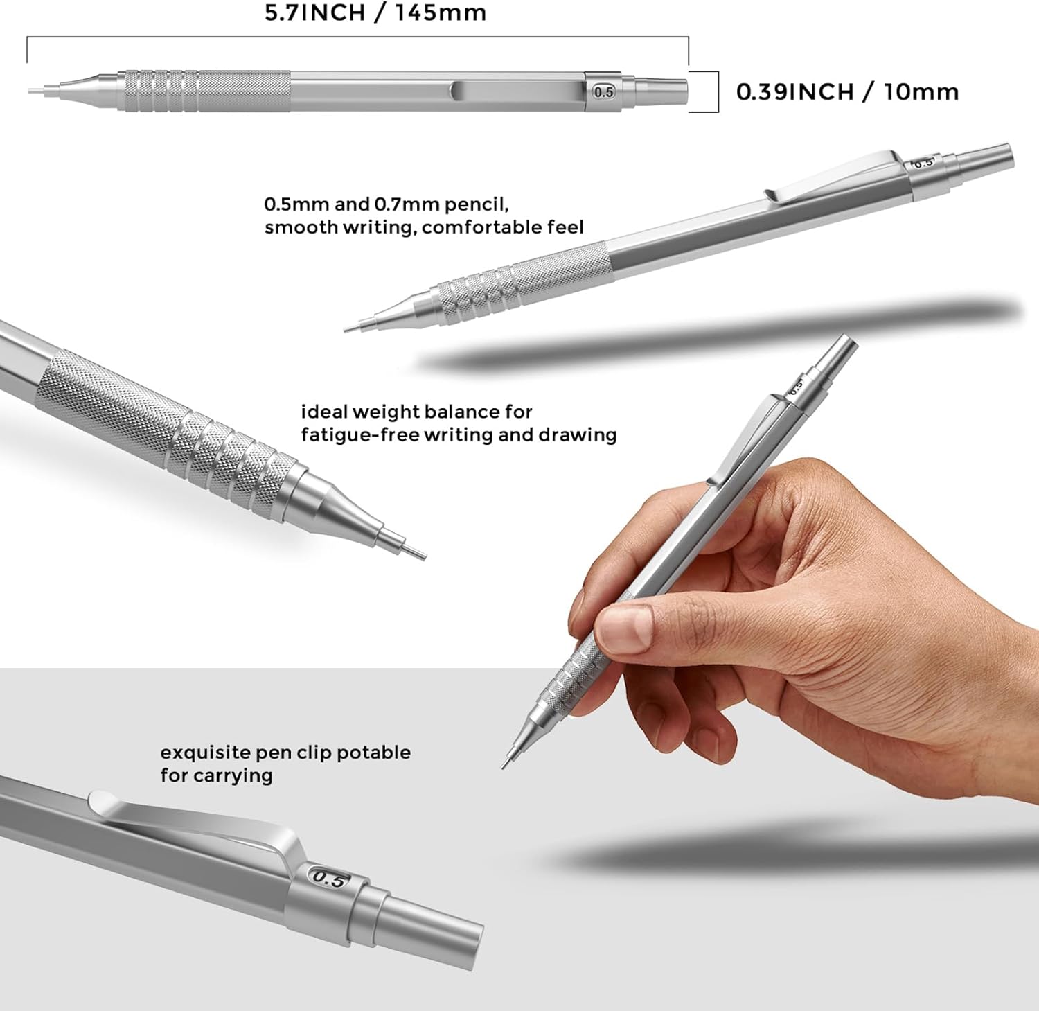 Nicpro Metal Mechanical Pencils Set with Case, Automatic Retractable Drafting Pencil 0.5 mm and 0.7 mm With HB Leads Refill, Erasers Propelling Pencils For School Engineer Writing, Drawing, Sketching-7