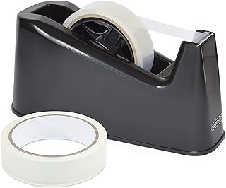 Rapesco 1540 Germ-Savvy Antibacterial, 500 Heavy Duty Tape Dispenser with 2 Tape Rolls, Black