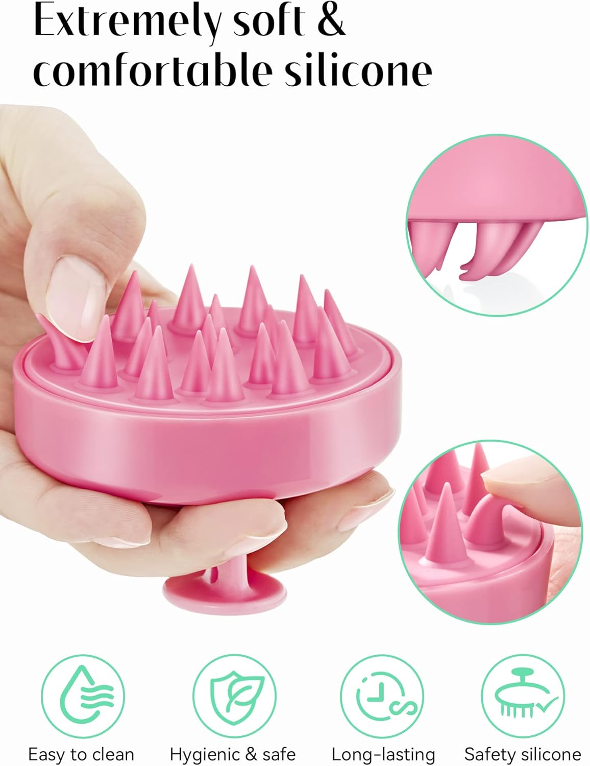 HEETA Scalp Massager Hair Growth, Shampoo Brush with Soft Silicone Bristles for Hair Care and Head Relaxation, Ergonomic Scalp for Women/Men/Pet-Rose Pink-2