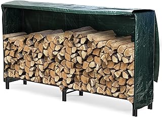 VOUNOT Firewood Log Rack with Waterproof Cover, Metal Log Store Outdoor, 200 x 116 x 36 cm, Black