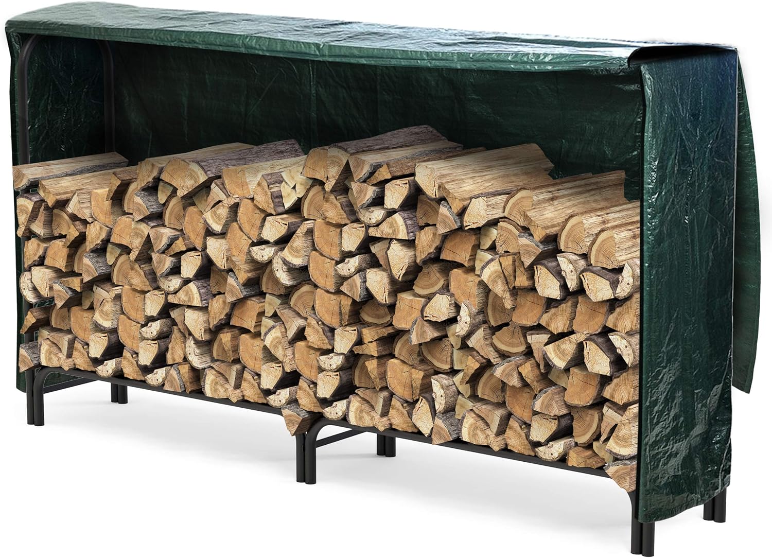 VOUNOT Firewood Log Rack with Waterproof Cover, Metal Log Store Outdoor, 200 x 116 x 36 cm, Black-0