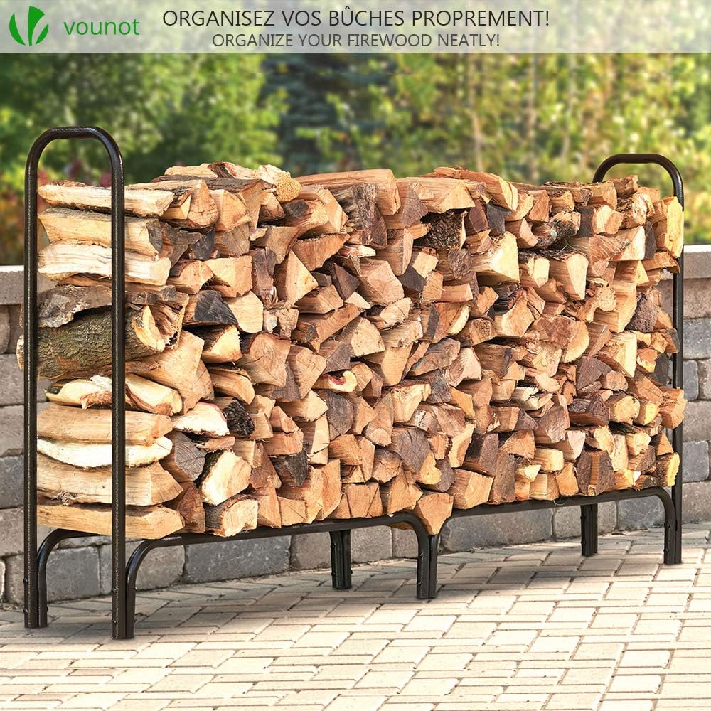 VOUNOT Firewood Log Rack with Waterproof Cover, Metal Log Store Outdoor, 200 x 116 x 36 cm, Black-1