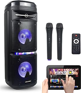 Vocal-Star Portable Karaoke Machine Speaker 200w With Bluetooth MP3 2 Wireless Microphones, Bass & Treble Controls (P180)