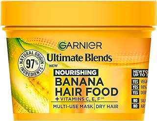 Garnier Hair Food Multi-use Hair Treatment Mask, Nourishes and Conditions, Ideal for Dry Hair, No Silicones, Vegan Formula, Banana, Ultimate Blends, 400ml