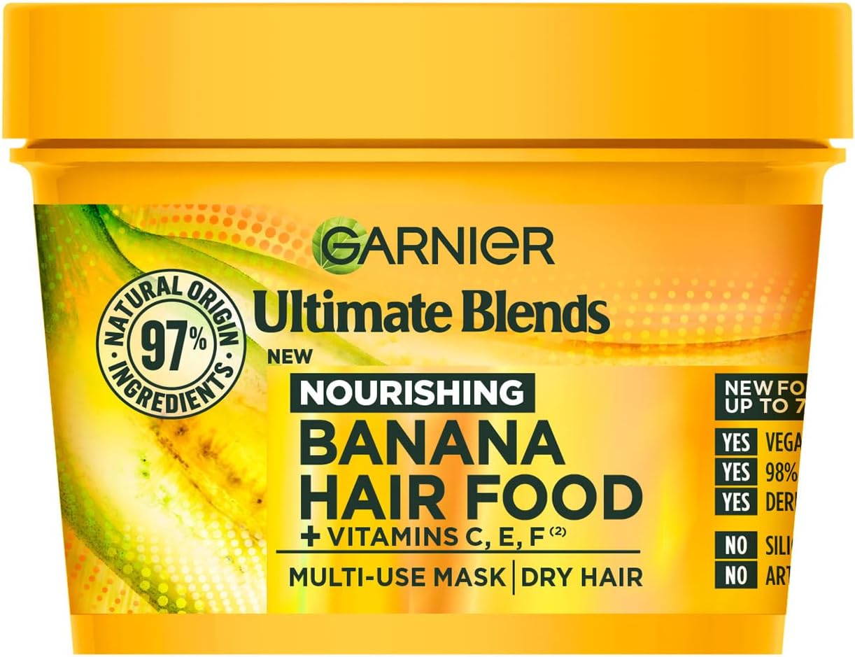 Garnier Hair Food Multi-use Hair Treatment Mask, Nourishes and Conditions, Ideal for Dry Hair, No Silicones, Vegan Formula, Banana, Ultimate Blends, 400ml-0