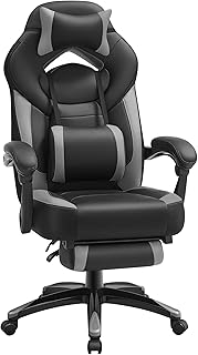 SONGMICS Gaming Chair, Office Racing Chair with Footrest, Desk Chair, Ergonomic Design, Adjustable Headrest, Lumbar Support, 150 kg Load Capacity, Black and Grey OBG77BGUK