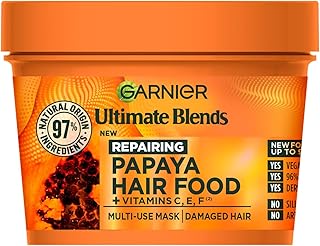 Garnier Hair Food 3-in-1 Hair Treatment Mask, Intensely Nourishes and Repairs Hair, For Damaged Hair, No Silicones, Vegan Formula, Papaya, Ultimate Blends, 400ml