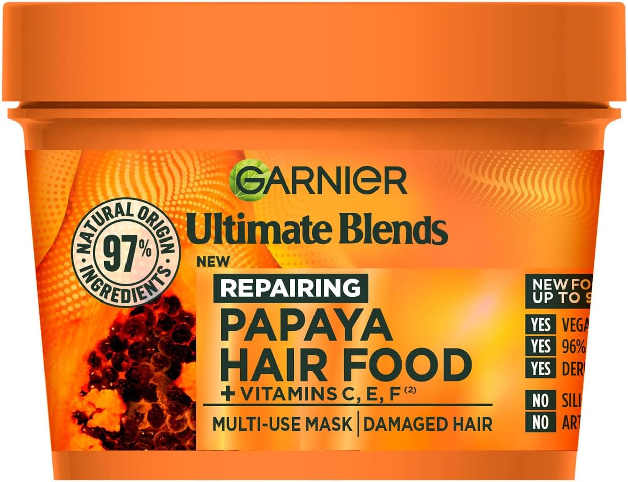 Garnier Hair Food 3-in-1 Hair Treatment Mask, Intensely Nourishes and Repairs Hair, For Damaged Hair, No Silicones, Vegan Formula, Papaya, Ultimate Blends, 400ml-0