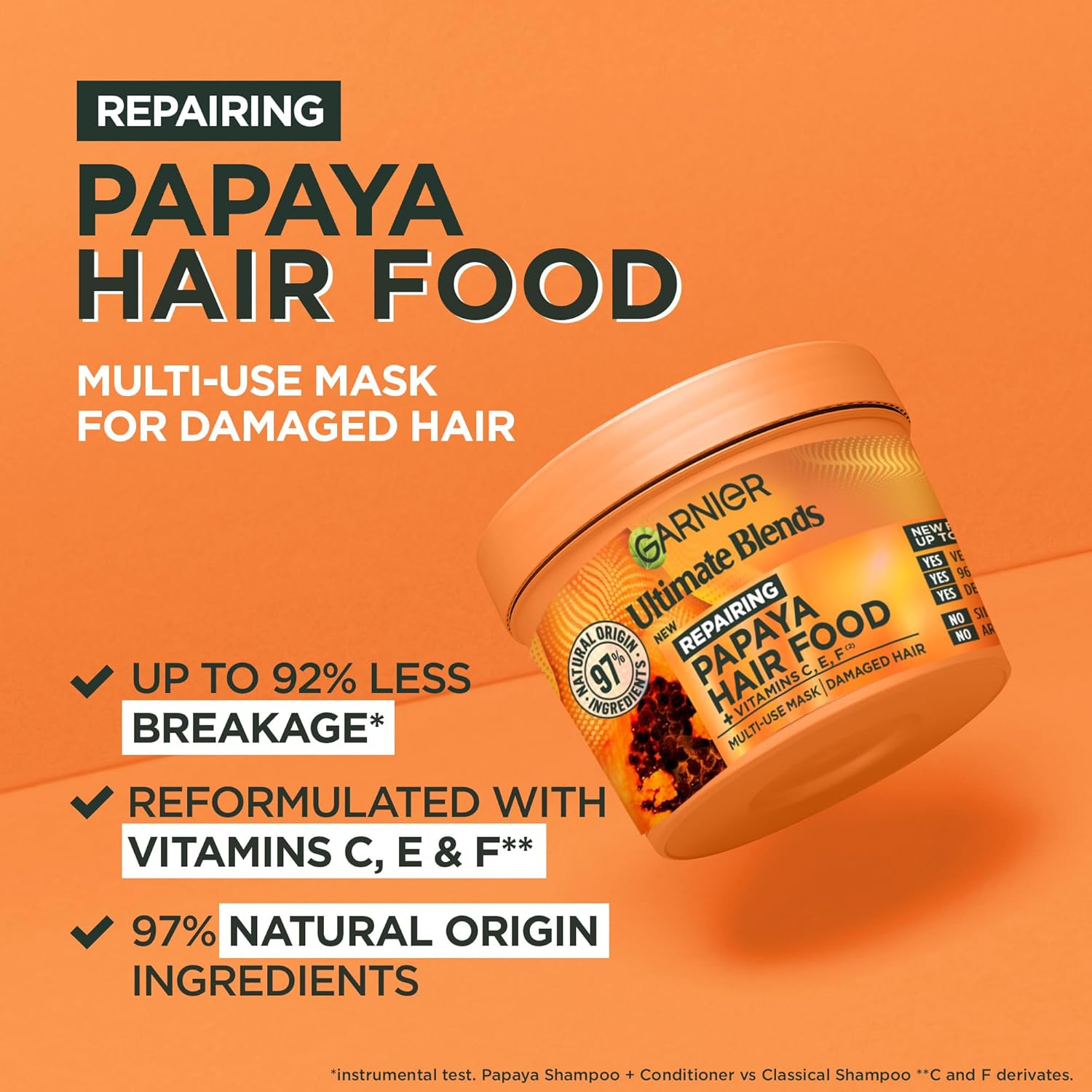 Garnier Hair Food 3-in-1 Hair Treatment Mask, Intensely Nourishes and Repairs Hair, For Damaged Hair, No Silicones, Vegan Formula, Papaya, Ultimate Blends, 400ml-2