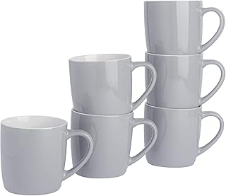 Argon Tableware Coloured Coffee Mugs - Modern Stoneware Cappuccino Tea Cups - 350ml - Grey - Pack of 6