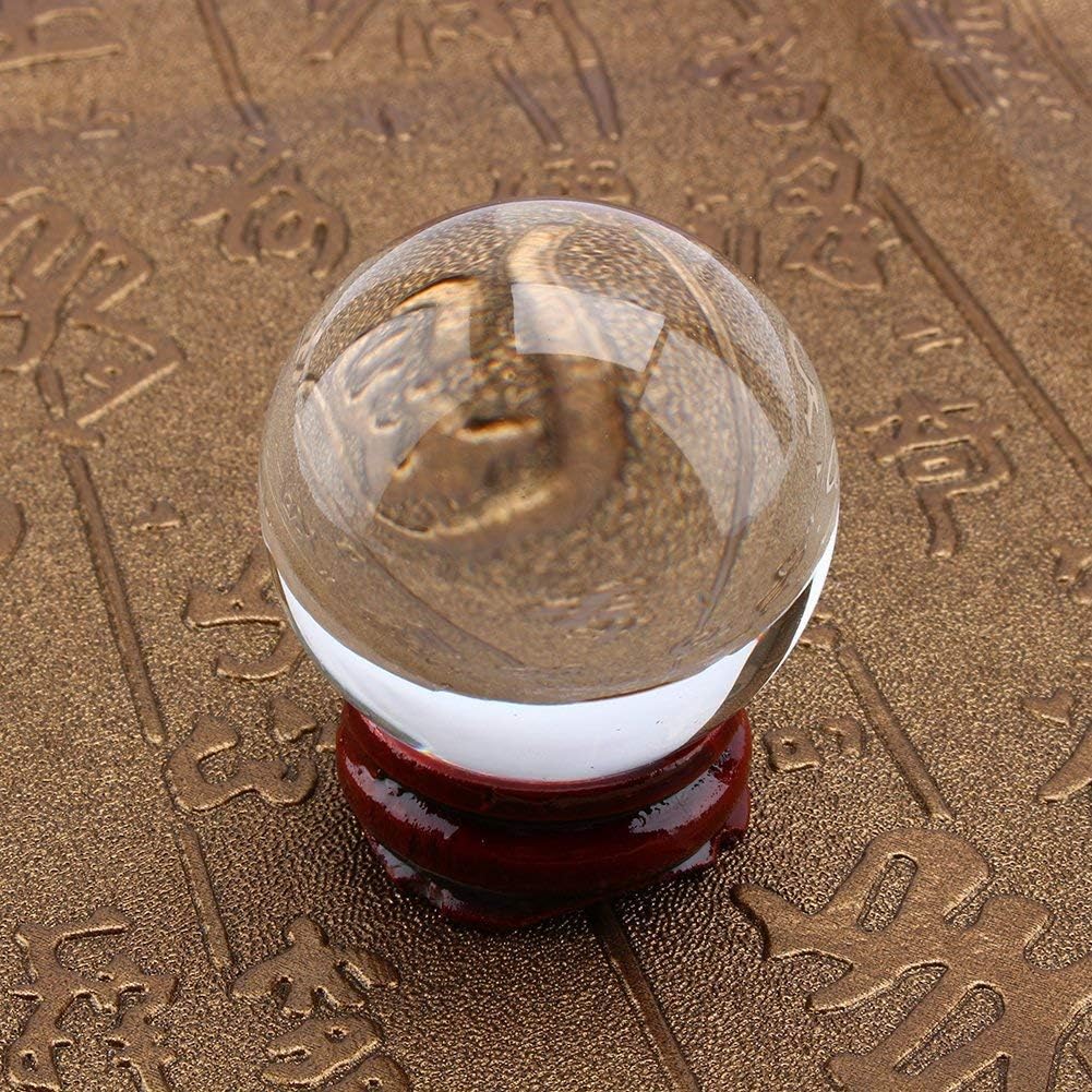 Clear Crystal Ball 40mm/1.6" Asian Rare Natural Quartz Clear Magic Crystal Ball Sphere with Stand Base,Transparent-3