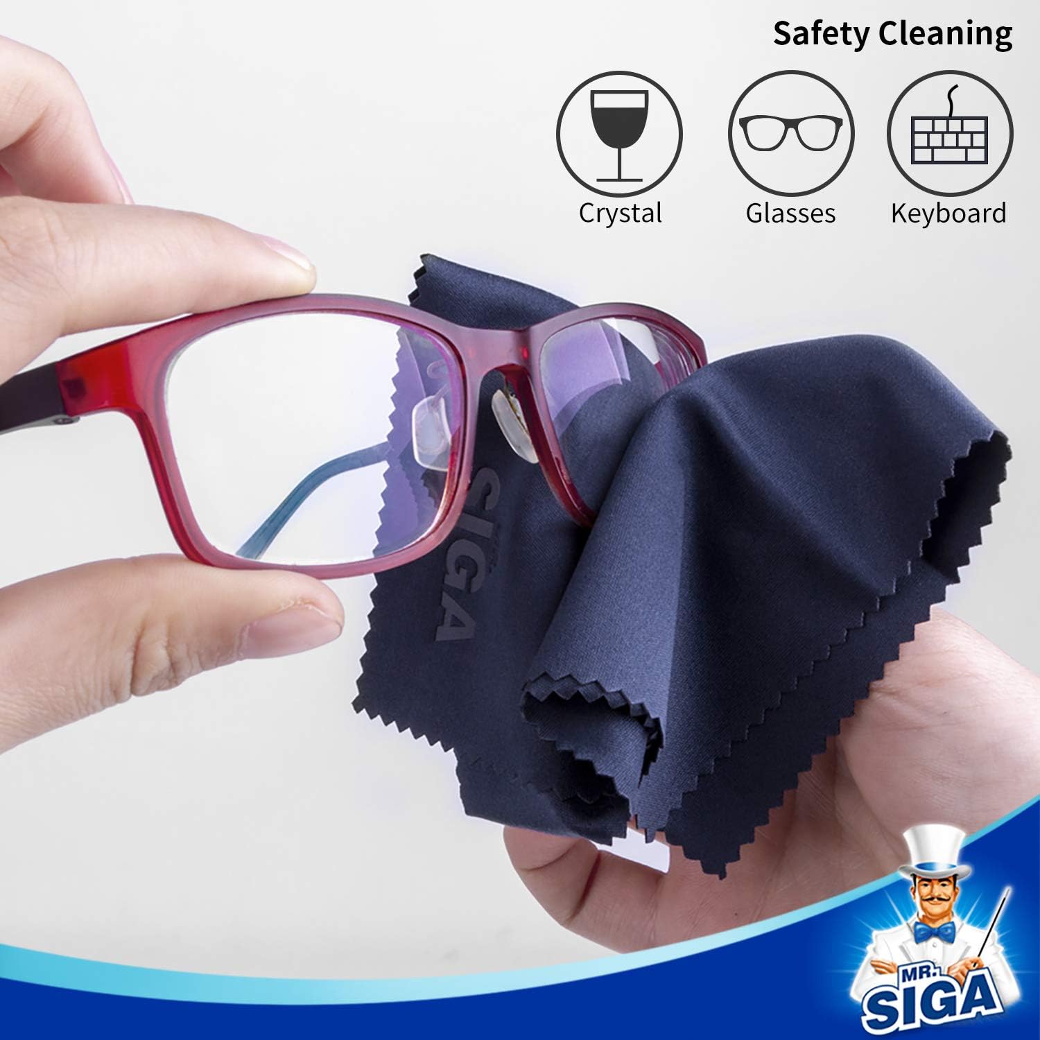 MR.SIGA Premium Microfiber Cleaning Cloths for Lens, Eyeglasses, Screens, Tablets, Glasses, 6 Pack, 6 x 7 inches (15 x 18 cm)-3