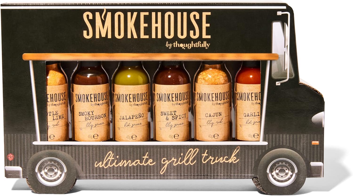 Smokehouse by Thoughtfully, Gourmet Ultimate Grill Truck Gift Set, Fun Food Truck Shaped Package, Includes BBQ Rubs, BBQ Sauces & Hot Sauces, Set of 6-0