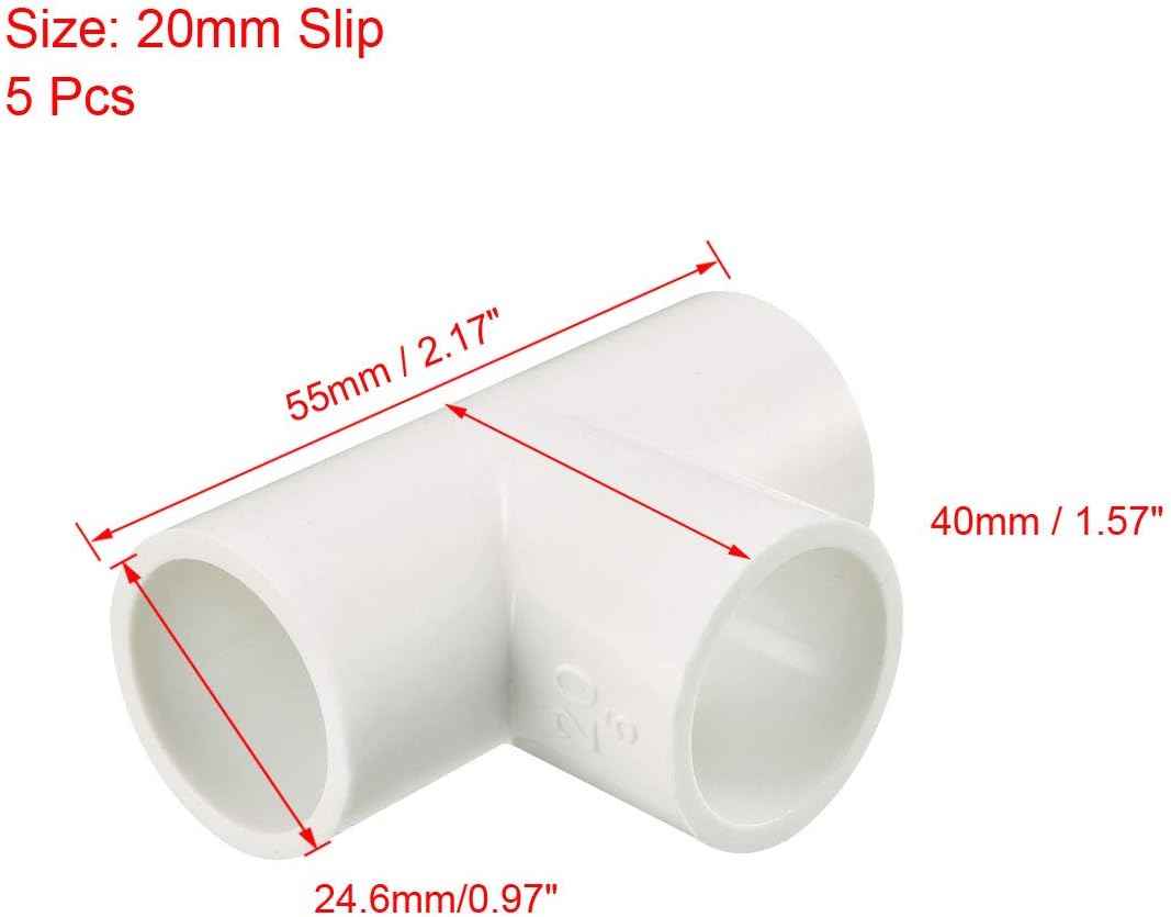 sourcing map 20mm Slip Tee PVC Pipe Fitting T-Shaped Coupling Connector 5 Pcs-1