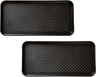 Stalwart All Weather Boot Tray – Set of 2 Large Water-Resistant Plastic Utility Shoe Mat for Indoor and Outdoor Use in All Seasons (Black)