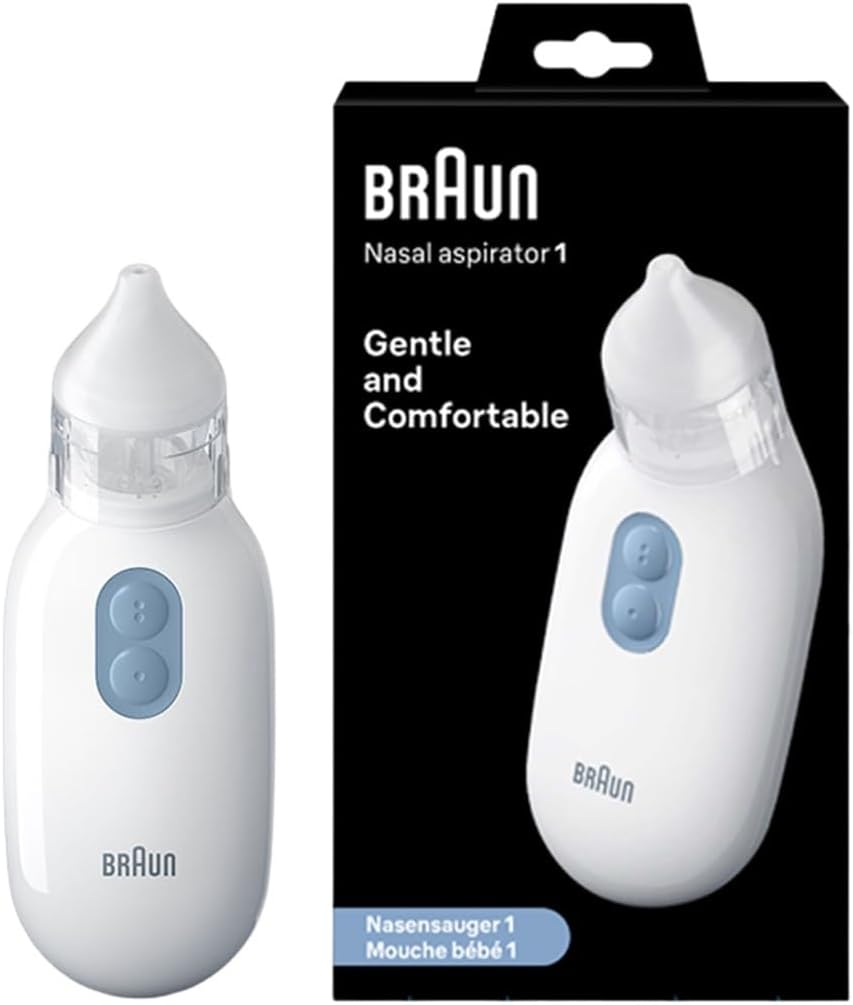 Braun Nasal aspirator 1 - Mucus Remover - Blocked Nose Relief - Electric Suction Power - Two Suction Levels - 2 Nose Tip Sizes - Newborn, Baby, and Child Friendly - Dishwasher Safe - BNA100-0