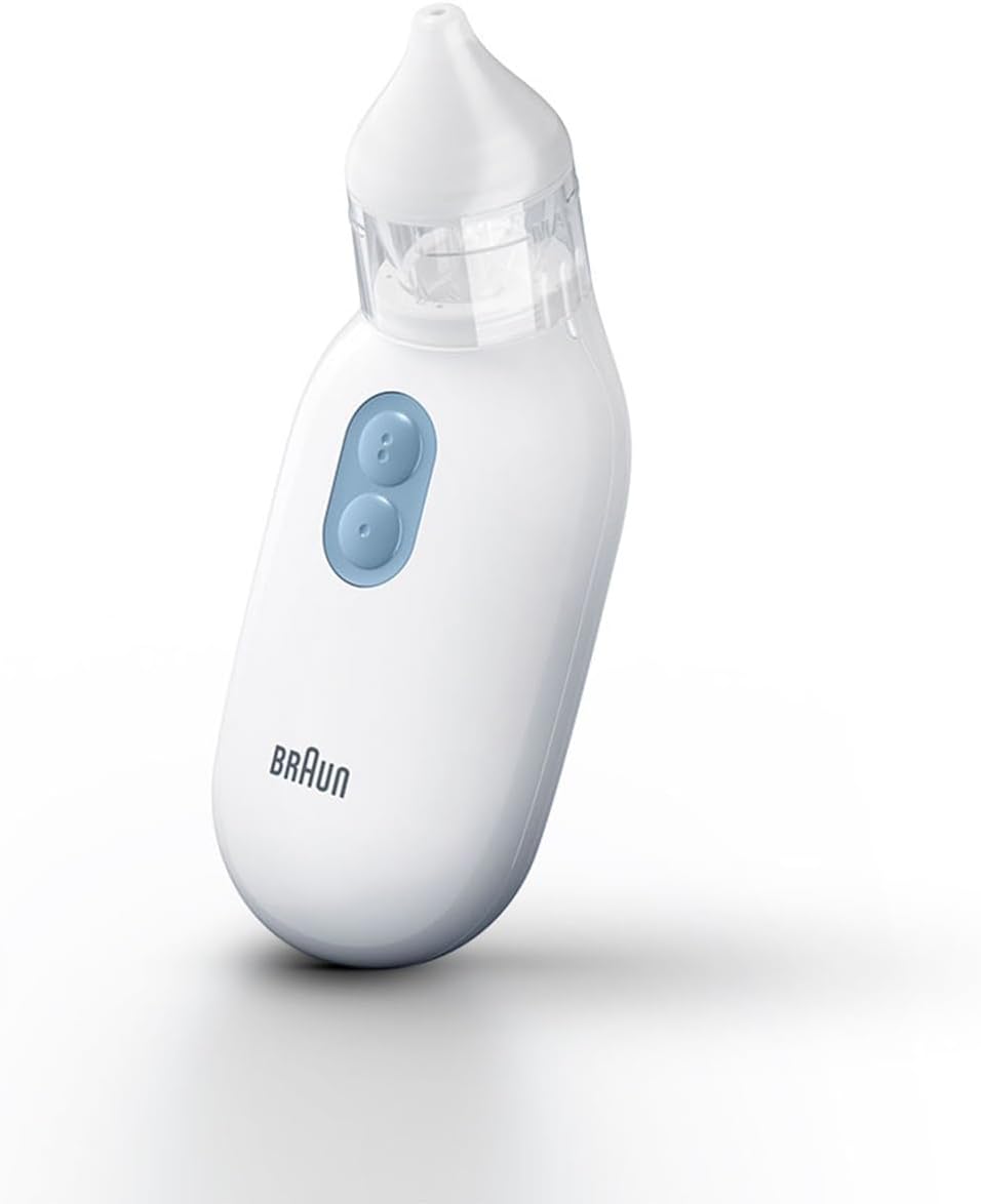 Braun Nasal aspirator 1 - Mucus Remover - Blocked Nose Relief - Electric Suction Power - Two Suction Levels - 2 Nose Tip Sizes - Newborn, Baby, and Child Friendly - Dishwasher Safe - BNA100-7