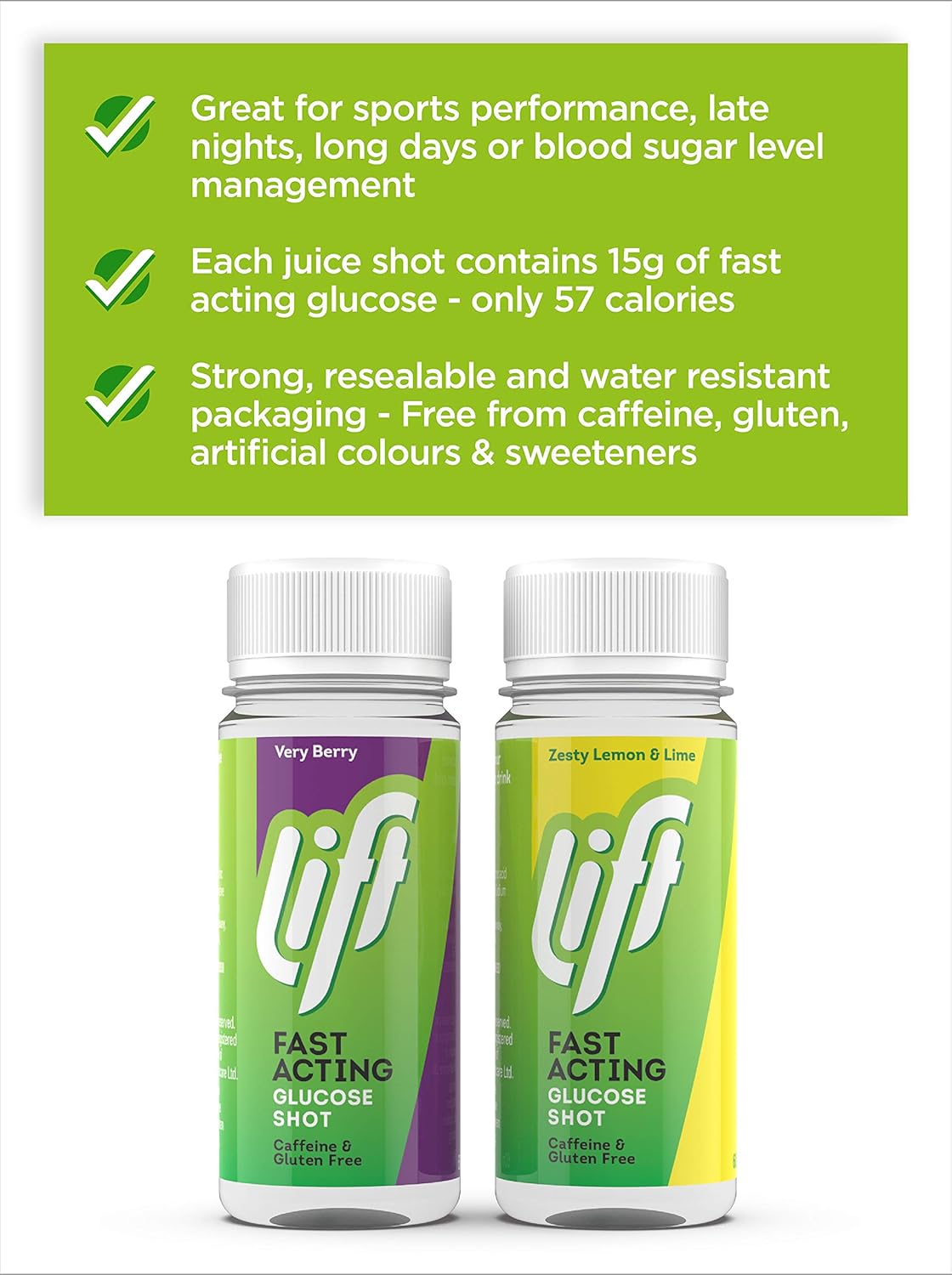 Lift | Fast-Acting Glucose Energy Juice Shots | Lemon & Lime | 12 Pack of 60 ml Bottles-3