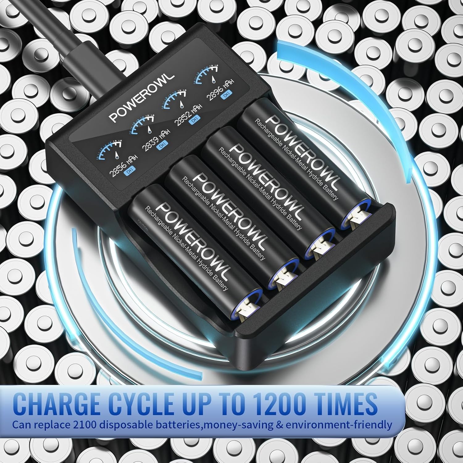 POWEROWL AA Rechargeable Batteries 8 Pack, High Capacity 2800mAh 1200 Cycles 1.2V NiMH Rechargeable Battery AA-3