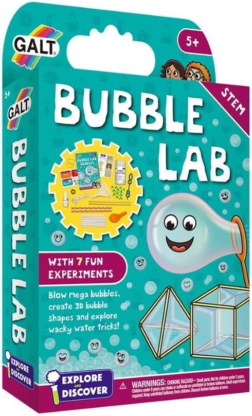 Galt Bubble Lab - Explore and Discover Science Kit for Kids, Childrens Craft Set and Guide Book - 7 Fun STEM Experiments from 3D Bubble Shapes to Water Tricks - For Boys and Girls Ages 5 Years Plus-0