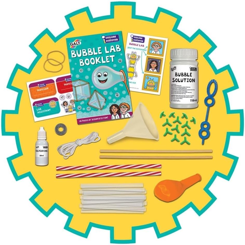 Galt Bubble Lab - Explore and Discover Science Kit for Kids, Childrens Craft Set and Guide Book - 7 Fun STEM Experiments from 3D Bubble Shapes to Water Tricks - For Boys and Girls Ages 5 Years Plus-1