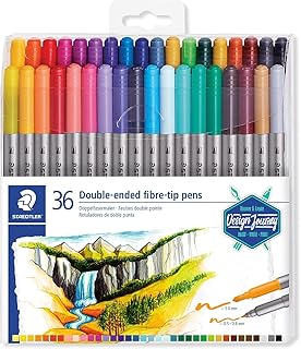 STAEDTLER 3200 TB36 Design Journey Double-Ended Fibre-Tip Pens with Thin & Wide Nibs - Assorted Colours (Pack of 36)