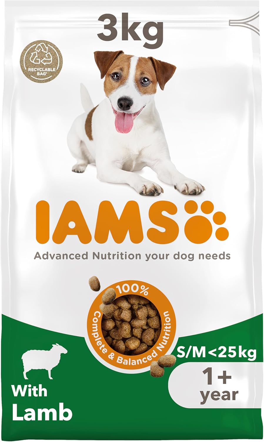 IAMS Complete Dry Dog Food for Adult 1+ Small and Medium Breeds with Lamb 3 kg-0