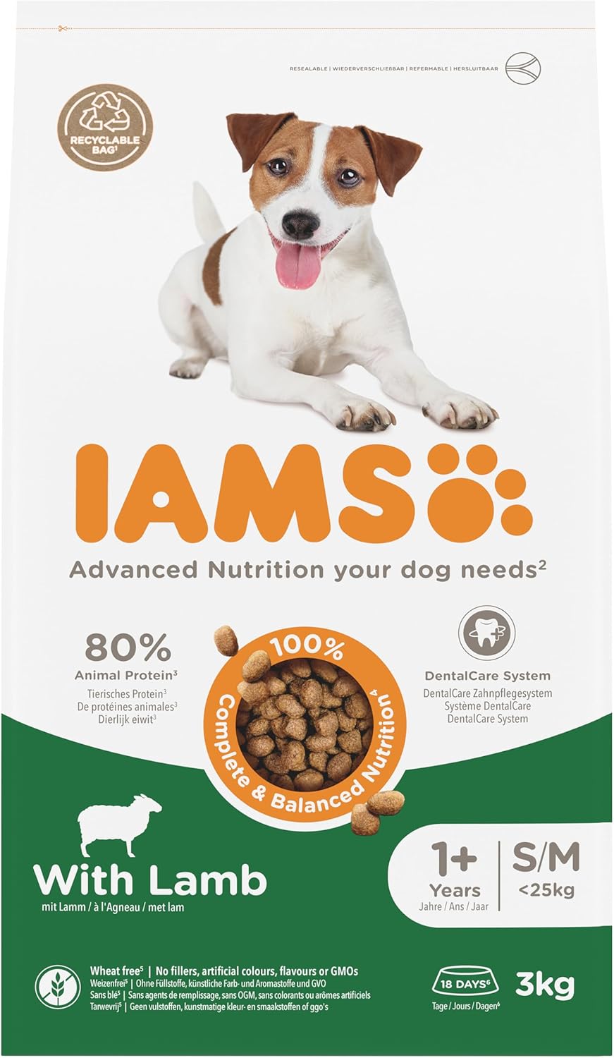 IAMS Complete Dry Dog Food for Adult 1+ Small and Medium Breeds with Lamb 3 kg-1