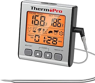 ThermoPro TP16S Digital Meat Thermometer Accurate Candy Thermometer Smoker Cooking Food BBQ Thermometer for Grilling with Smart Cooking Timer Mode and Backlight