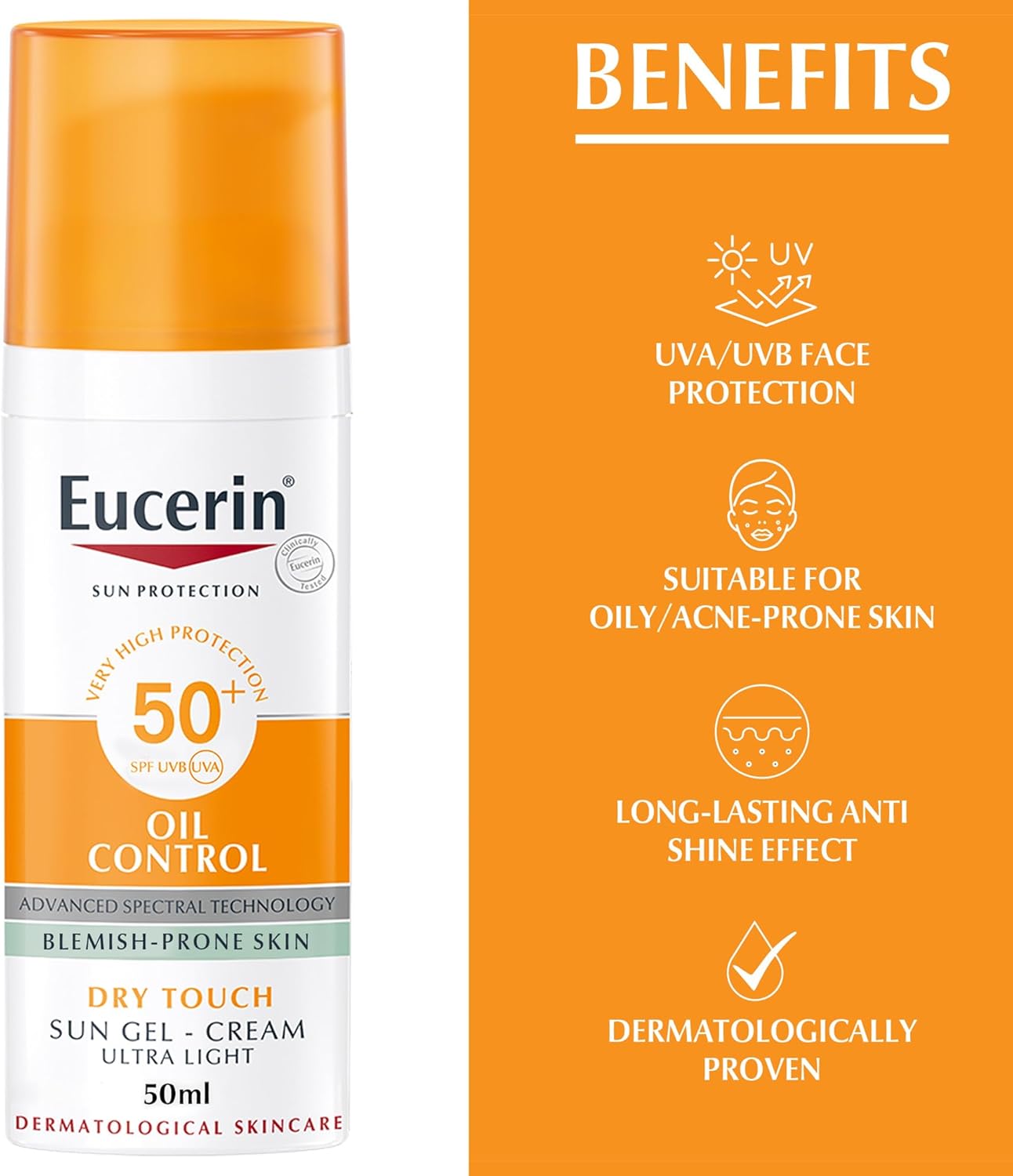 Eucerin Sun Protection Oil Control SPF50+ Dry Touch Gel-Cream for Acne Prone Skin, 50ml-1