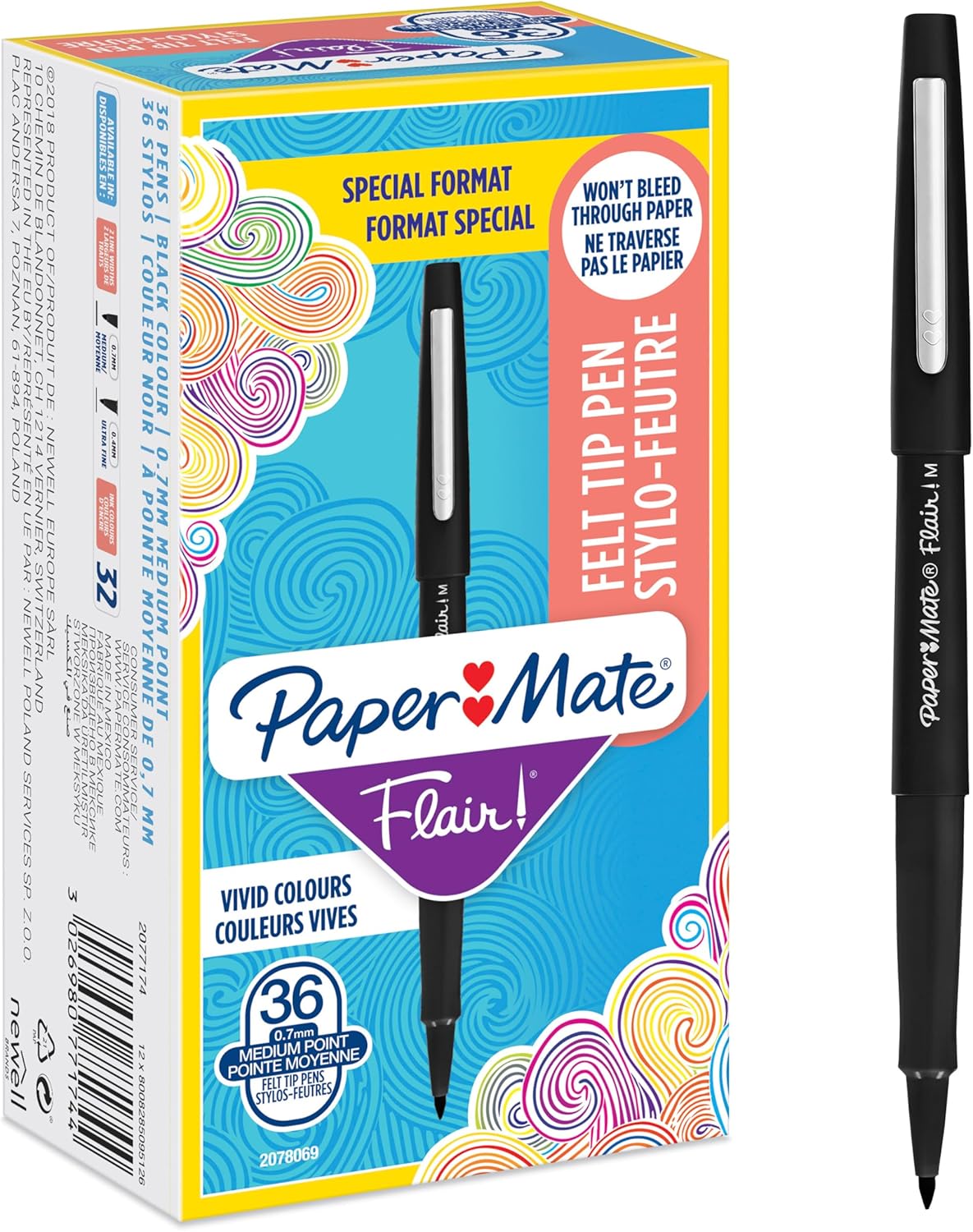 Paper Mate Flair Felt Tip Pens | Medium Point (0.7 mm) Writing Pens | Black Pens | For Writing, Drawing & Sketching | 36 Count-0