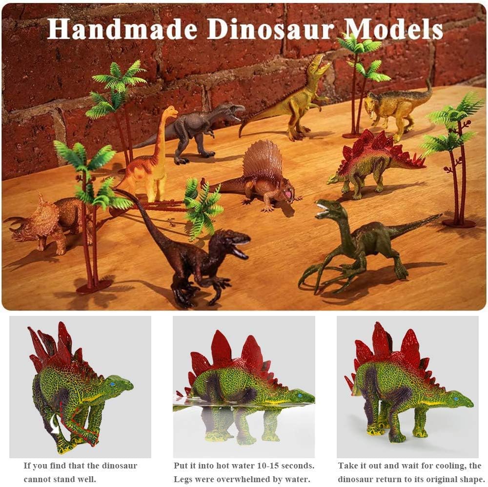 TEMI 9 Pack Dinosaur Toys with Play Mat & Trees for Boys, Educational Realistic Jurassic Playset to Create a Dino World Including T-Rex, Triceratops for Kids, Boys & Girls 3 4 5 6+ Years-2