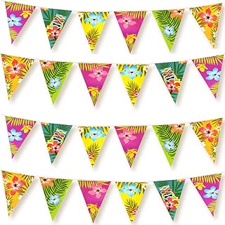 FEPITO 4 Pack Hawaiian Bunting Banner Luau Party Tropical Party Bunting Totally 12 Meters