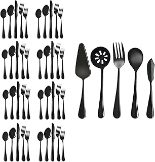 MagicPro Flatware, 45-Pieces Stainless Steel Cutlery Set in Black, Modern Royal Design, Service For 8, Dishwasher Safe