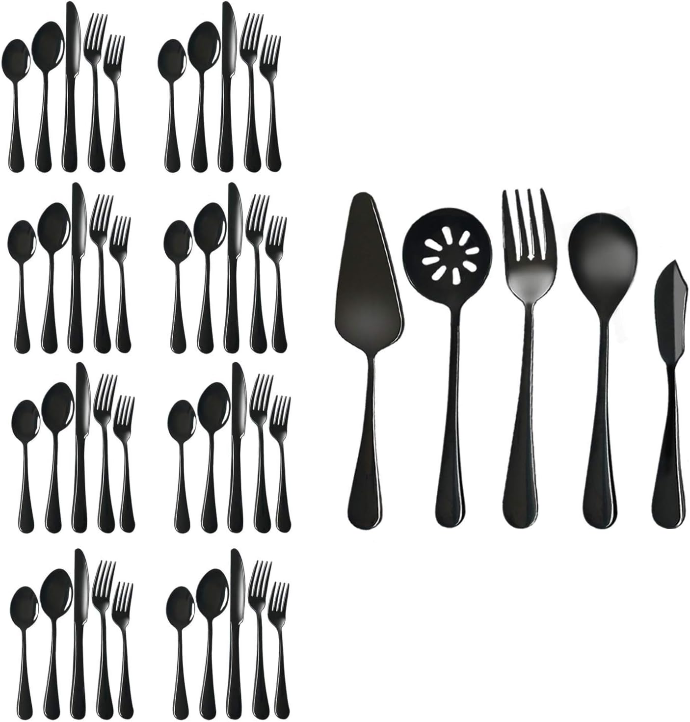 MagicPro Flatware, 45-Pieces Stainless Steel Cutlery Set in Black, Modern Royal Design, Service For 8, Dishwasher Safe-0