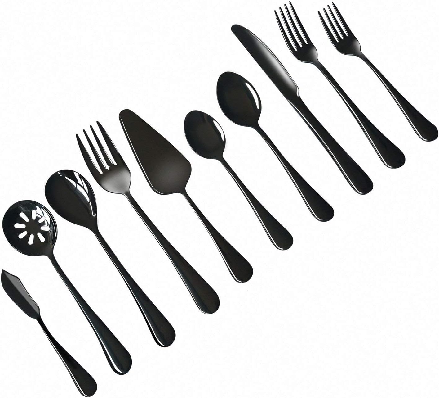 MagicPro Flatware, 45-Pieces Stainless Steel Cutlery Set in Black, Modern Royal Design, Service For 8, Dishwasher Safe-1