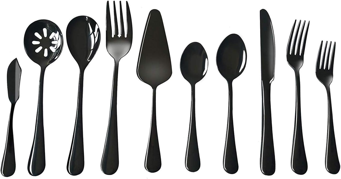 MagicPro Flatware, 45-Pieces Stainless Steel Cutlery Set in Black, Modern Royal Design, Service For 8, Dishwasher Safe-2