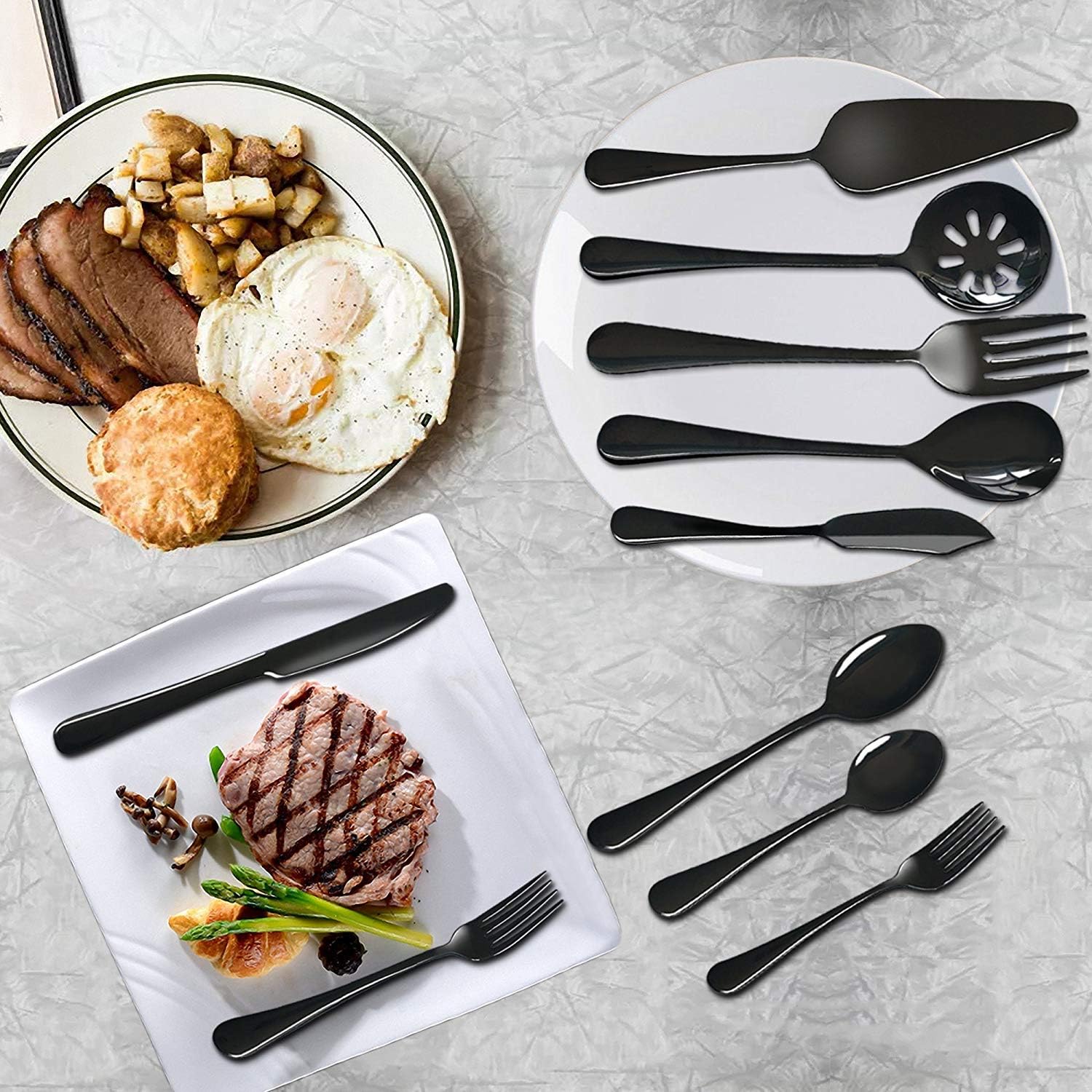 MagicPro Flatware, 45-Pieces Stainless Steel Cutlery Set in Black, Modern Royal Design, Service For 8, Dishwasher Safe-3