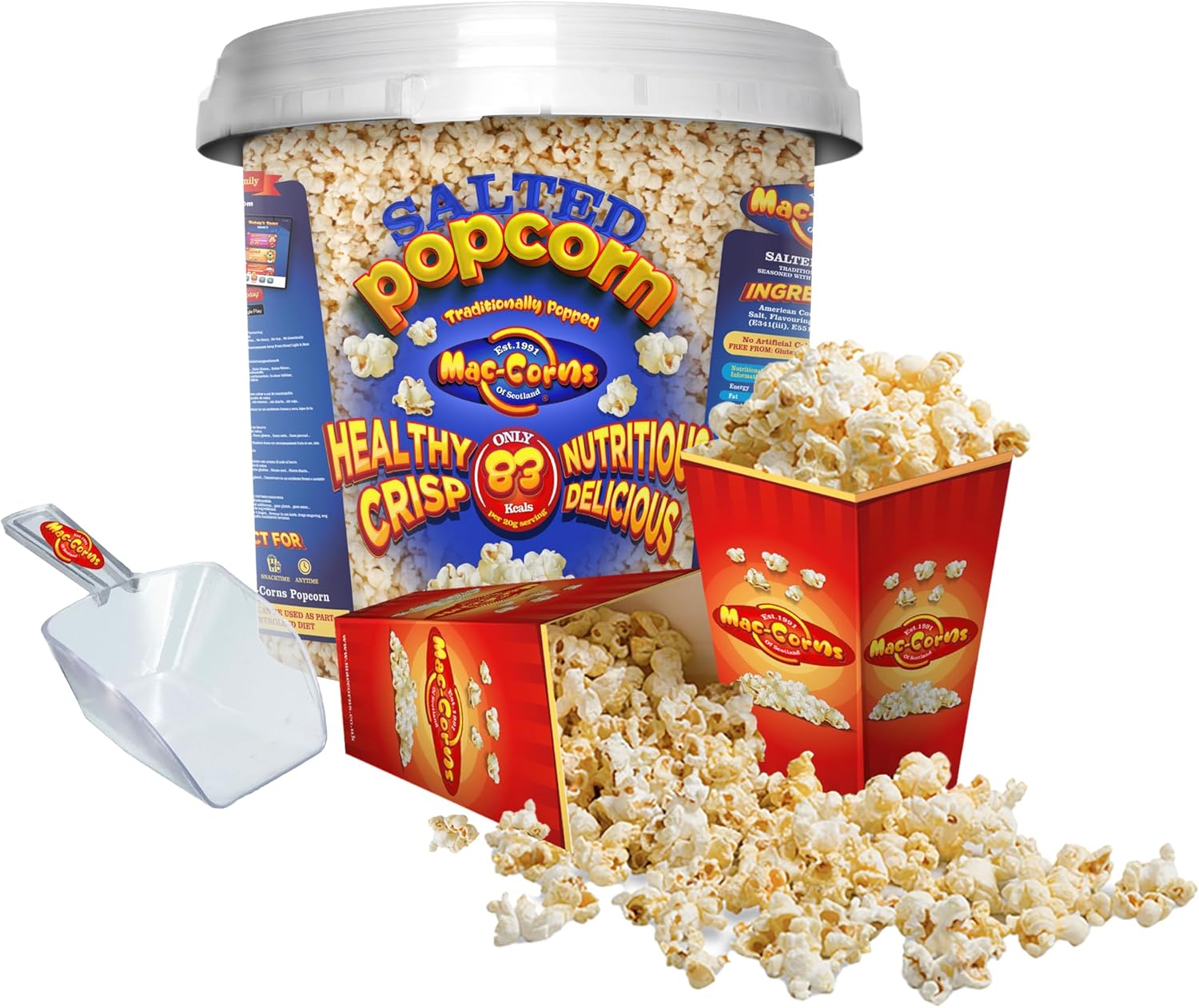 Popcorn Mega Bucket Bundle - Salted Popcorn 400g - 12 Cartons - 1 Popcorn Scoop-0