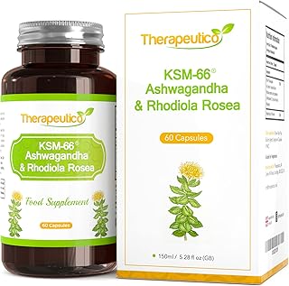 KSM66® Ashwagandha & Rhodiola Rosea Blend | Adaptogen Complex | No Preservatives | 60 Vegan Caps | Made in UK | Relax, Mental Clarity, Focus