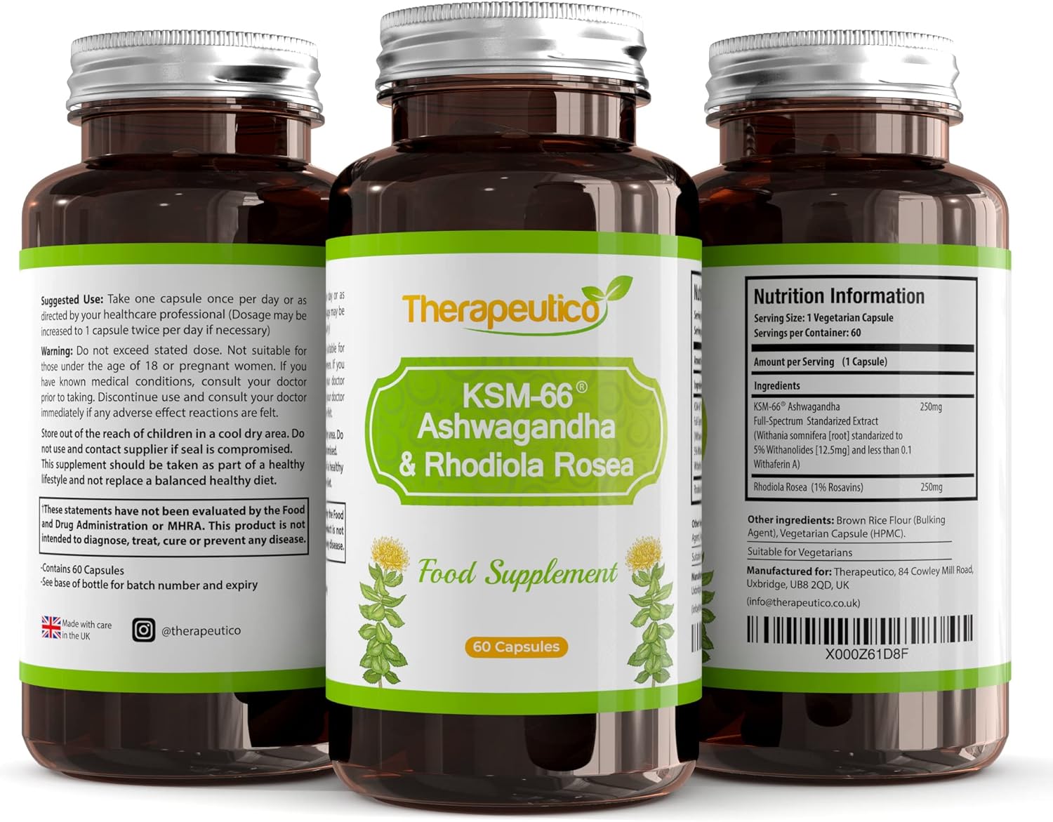 KSM66® Ashwagandha & Rhodiola Rosea Blend | Adaptogen Complex | No Preservatives | 60 Vegan Caps | Made in UK | Relax, Mental Clarity, Focus-2