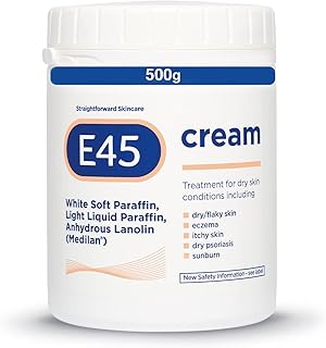 E45 Cream 500 g Tub – Moisturiser for Dry Skin and Sensitive Skin - Emollient Body Cream to Soothe Dry and Irritated Skin - Itchy Skin, Eczema Cream - Perfume-Free Face Cream and Non-Greasy Hand Cream